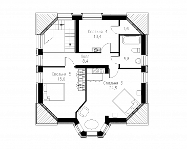 Проект готического коттеджа / План мансардного этажа Проект готического коттеджа / План мансардного этажа