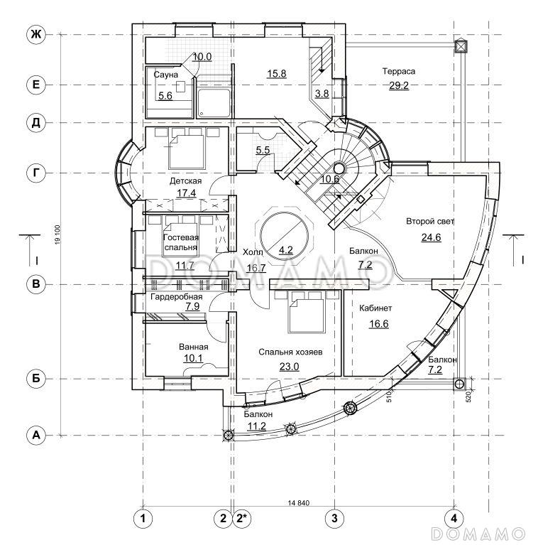 Проект современного коттеджа с оригинальной планировкой / План 2 этажа