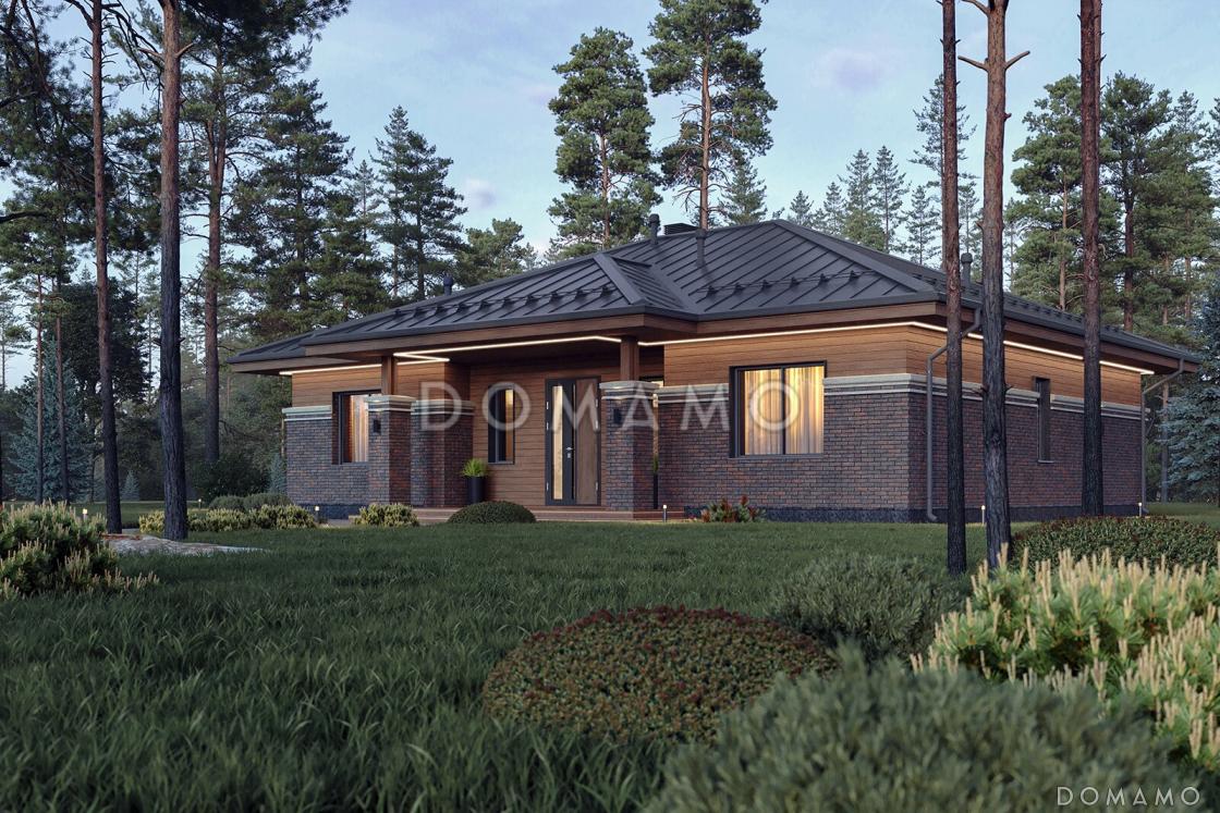 Проект каркасного дома в стиле Райта с тремя спальнями и просторной столовой-гостиной / 1