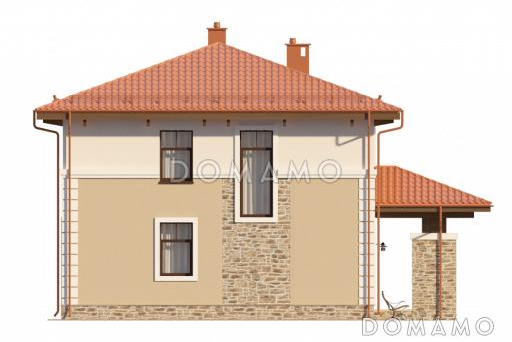 Проект небольшой виллы в средиземноморском стиле с крытой террасой и облицовкой камнем / Фасад 4