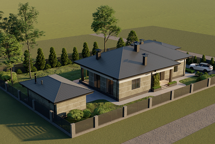 Проект газобетонной беседки с хозблоком и барбекю