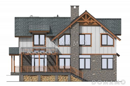 Проект дома в деревенском стиле с 5 спальнями, сауной и верандой с панорамными окнами / Фасад 3