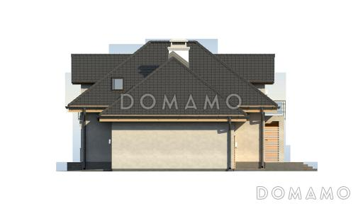 Проект одноэтажного мансардного дома из газобетона с кабинетом, гаражом и комнатой над гаражом / Фасад 3