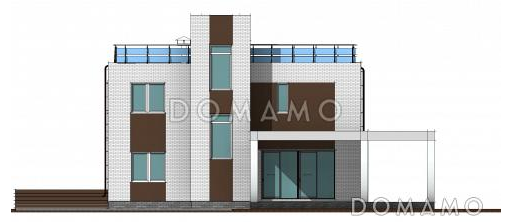 Проект загородного дома с просторной кухней-гостиной, кабинетом и сауной на втором этаже / Фасад 2