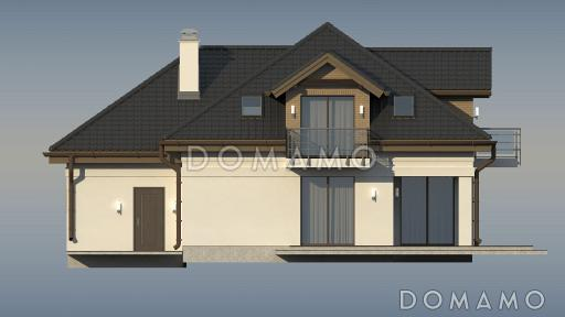 Проект одноэтажного мансардного дома из газобетона с кабинетом, гаражом и тремя балконами / Фасад 2