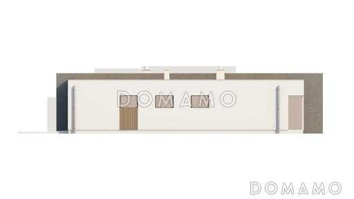 Проект современного одноэтажного дома из газобетона с плоской крышей с тремя спальнями и гаражом  / Фасад 2