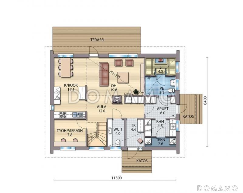 Проект многофункционального двухэтажного каркасного дома / План 1 этажа