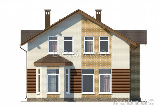 Проект облицованного кирпичом дома с панорамным эркером в кухне / Фасад 2