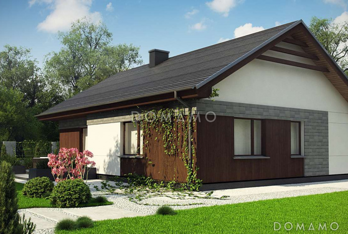 Проект небольшого уютного одноэтажного дома из кирпича с тремя спальнями Проект небольшого уютного одноэтажного дома из кирпича с тремя спальнями