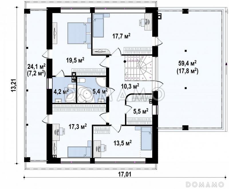 Проект современного двухэтажного дома из газобетона с четырьмя спальнями, кабинетом и гаражом / План 2 этажа