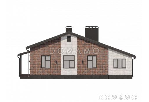 Проект одноэтажного дома из газобетона с 3 спальнями, верандой и гаражом / Фасад 4