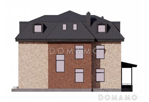 Проект двухэтажного особняка с мансардой, террасой и большой гардеробной / Фасад 4
