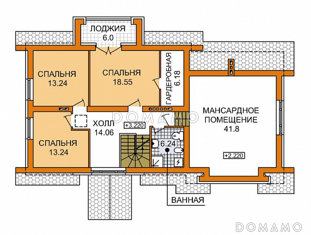 Проект дома из пеноблоков с бассейном, спортзалом и небольшой сауной / План мансардного этажа Проект дома из пеноблоков с бассейном, спортзалом и небольшой сауной / План мансардного этажа