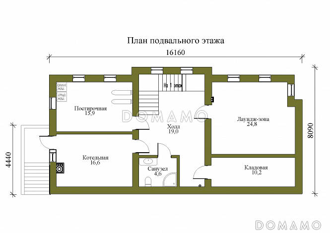 Проект двухэтажного дома в стиле фахверк с подвалом и лаундж-зоной / План цокольного этажа Проект двухэтажного дома в стиле фахверк с подвалом и лаундж-зоной / План цокольного этажа