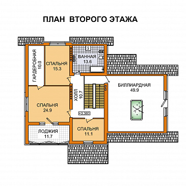 Проект дома из пеноблоков с гаражом и бассейном расположенные на цокольном этаже / План мансардного этажа Проект дома из пеноблоков с гаражом и бассейном расположенные на цокольном этаже / План мансардного этажа