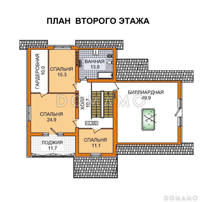Проект дома из пеноблоков с гаражом и бассейном расположенные на цокольном этаже / План мансардного этажа