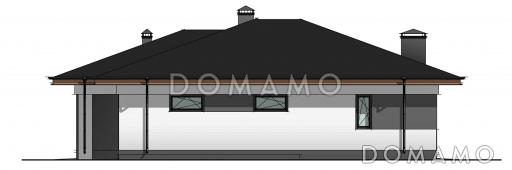 Проект одноэтажного дома с вальмовой крышей, гаражом на 2 машины, хозяйской и гостевыми спальными комнатами / Фасад 3