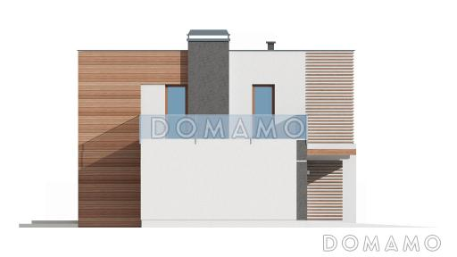 Проект современного двухэтажного дома из газобетона с тремя спальнями и террасой над одноместным гаражом / Фасад 4