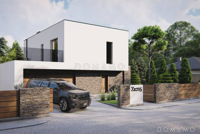 Проект двухэтажного дома с гаражом, гостиной с камином, кладовой, балконами, мастер-спальней Проект двухэтажного дома с гаражом, гостиной с камином, кладовой, балконами, мастер-спальней