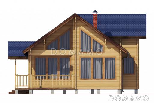 Проект дома из клееного бруса со вторым светом и двумя спальнями на мансардном этаже / Фасад 2