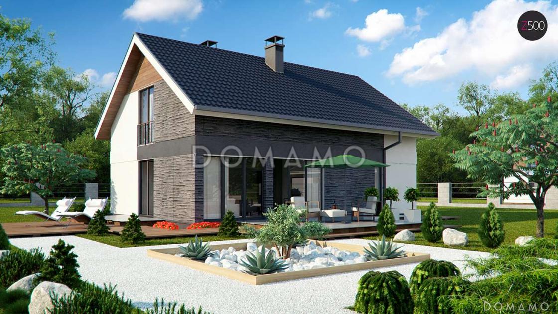 Проект одноэтажного мансардного дома из газобетона с четырьмя спальнями и панорамным остеклением гостиной / 2