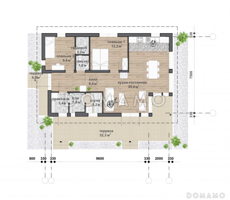С-139 одноэтажный дом / План 1 этажа