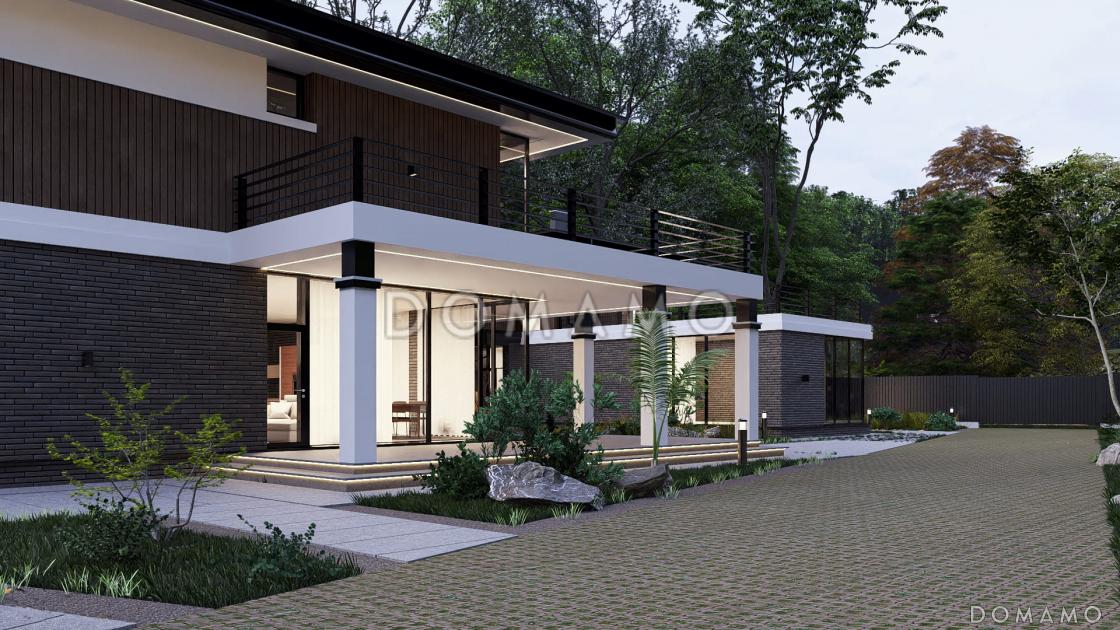 Проект двухэтажного дома с мастер-спальней, балконом и большой крытой террасой / 6