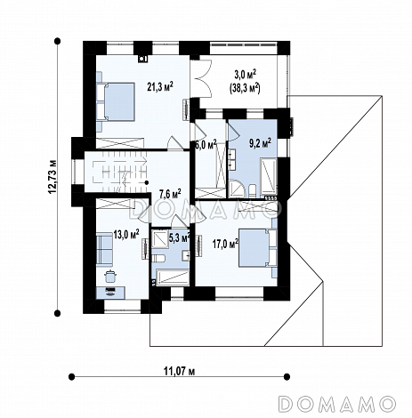 Проект дома с мастер-спальней с выходом на террасу, гостиной с камином, кладовой, гаражом / План 2 этажа