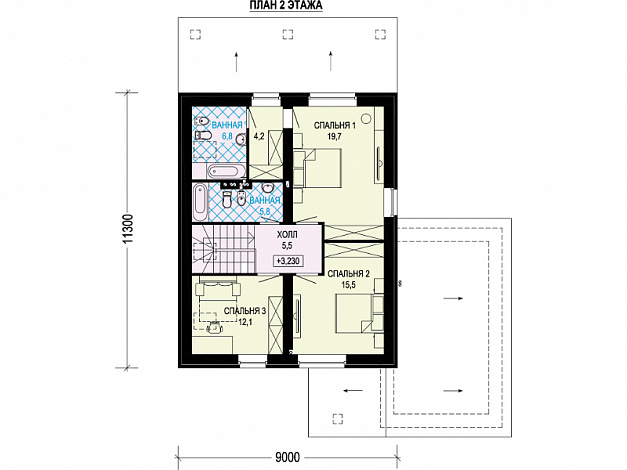 Проект дома с верандой, гаражом, хозяйской спальней / План мансардного этажа