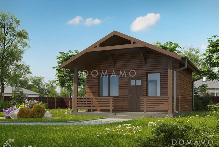 Проект компактной бани из кирпича с комнатой отдыха и крытой террасой