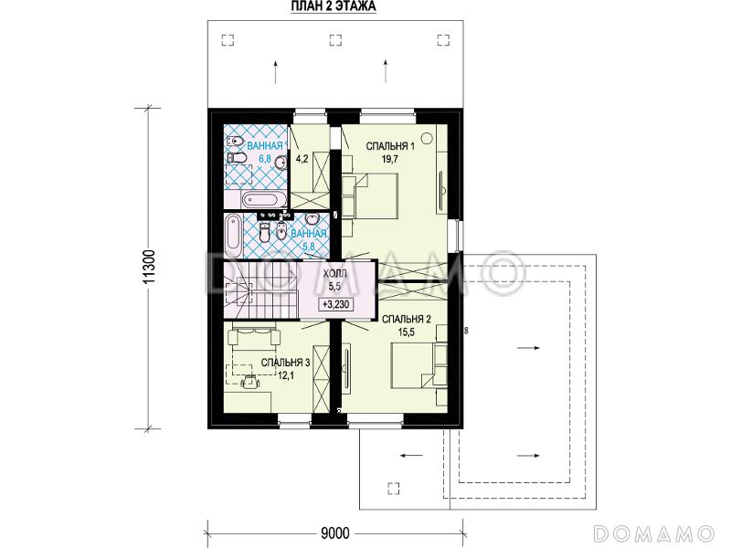 Проект дома с верандой, гаражом, хозяйской спальней / План мансардного этажа