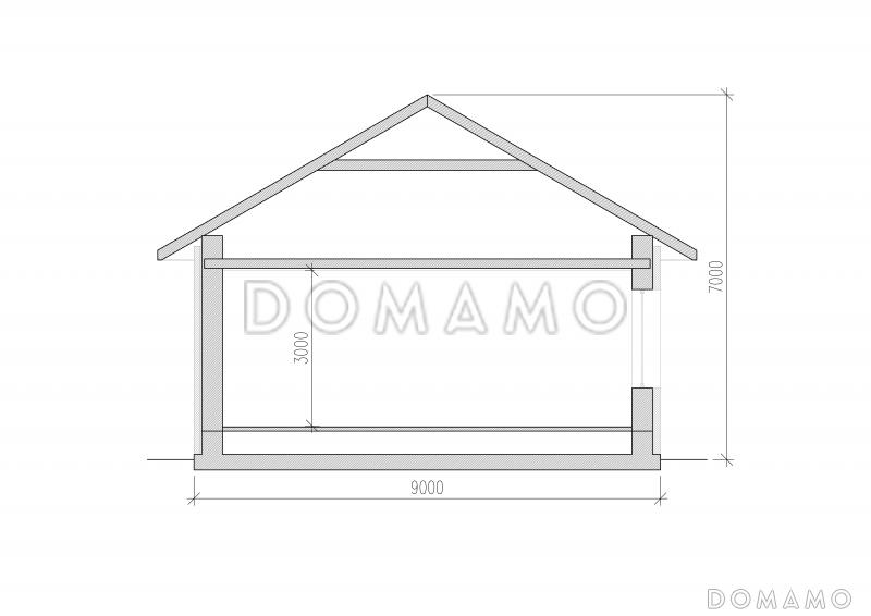 Одноэтажный дом из пенобетона с двумя просторными спальнями под черепичной кровлей / Разрез