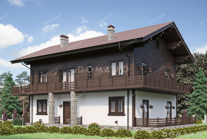 Проект дома с террасой и четырьмя спальнями