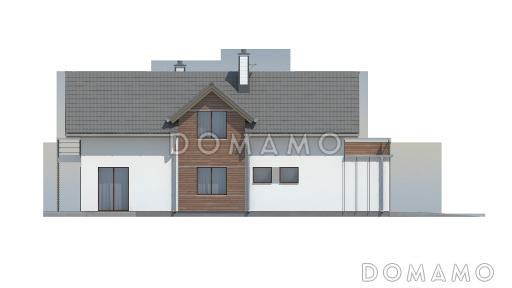 Проект одноэтажного мансардного дома из кирпича с гаражом для узкого участка / Фасад 2