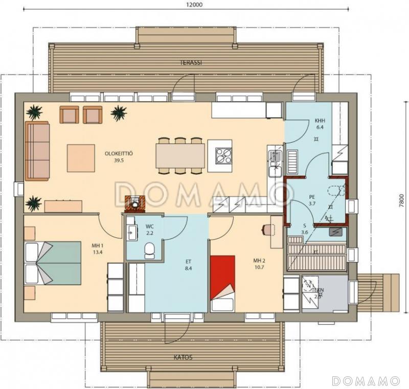 Проект каркасного дома с двускатной крышей / План 1 этажа