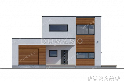 Проект двухэтажного дома с просторной террасой и плоской кровлей / Фасад 4