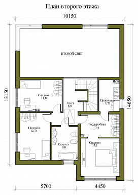 Проект двухэтажного дома в стиле хай-тек с мастерской-гаражом, очень просторной террасой и вторым светом / План 2 этажа Проект двухэтажного дома в стиле хай-тек с мастерской-гаражом, очень просторной террасой и вторым светом / План 2 этажа