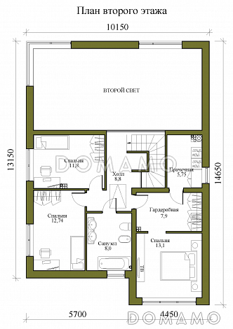 Проект двухэтажного дома в стиле хай-тек с мастерской-гаражом, очень просторной террасой и вторым светом / План 2 этажа Проект двухэтажного дома в стиле хай-тек с мастерской-гаражом, очень просторной террасой и вторым светом / План 2 этажа