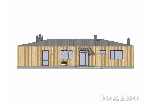 Проект современного кирпичного дома П-образной формы с патио / Фасад 4