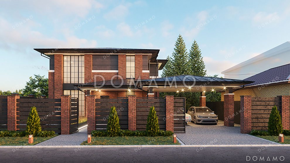 Проект двухэтажного дома с подвалом и навесом для авто / 1