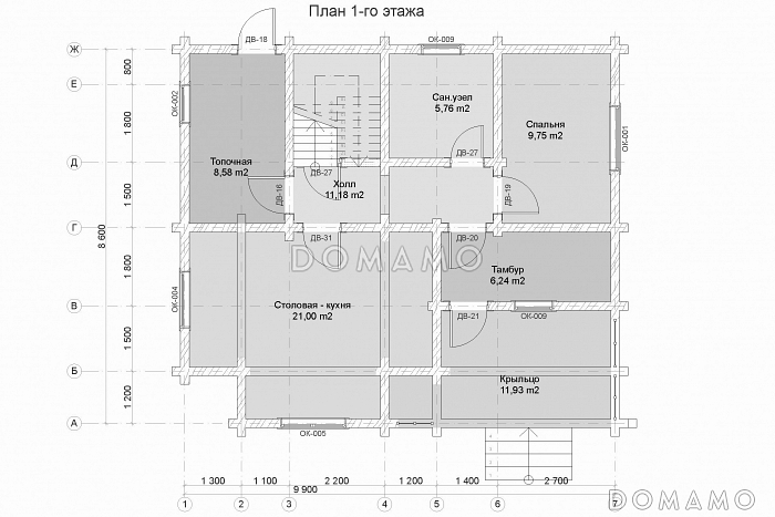 Проект дома с самой популярной планировкой / План 1 этажа Проект дома с самой популярной планировкой / План 1 этажа