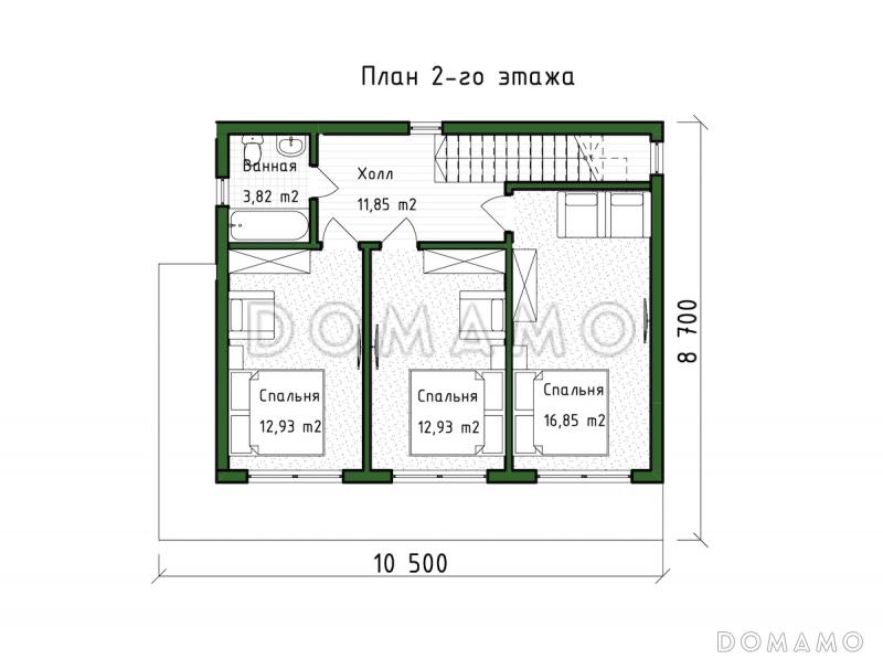 Проект двухэтажного коттеджа в стиле хай-тек, адаптированный для сейсмозоны / План 2 этажа