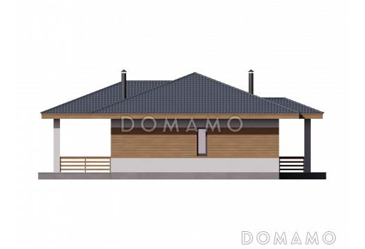 Проект одноэтажного дома из керамоблока с 4 комнатами, 3 санузлами и крытой террасой / Фасад 2