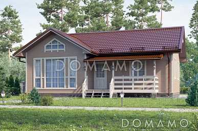 Проект бюджетного дома из клееного бруса с небольшой крытой террасой