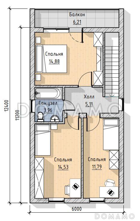 Проект двухэтажного дома в современном стиле / План 2 этажа