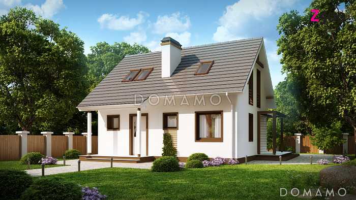 Проект компактного одноэтажного мансардного дома из кирпича с кабинетом на первом этаже и тремя спальнями на мансарде Проект компактного одноэтажного мансардного дома из кирпича с кабинетом на первом этаже и тремя спальнями на мансарде