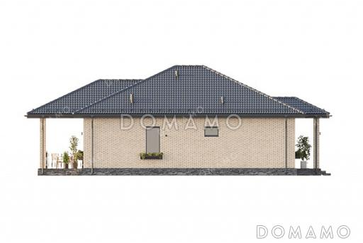 Проект компактного одноэтажного дома с большой террасой, вальмовой кровлей и двумя санузлами / Фасад 3