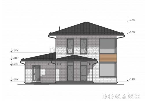 Проект эффективного двухэтажного дома с навесом для авто S-121 / Фасад 1