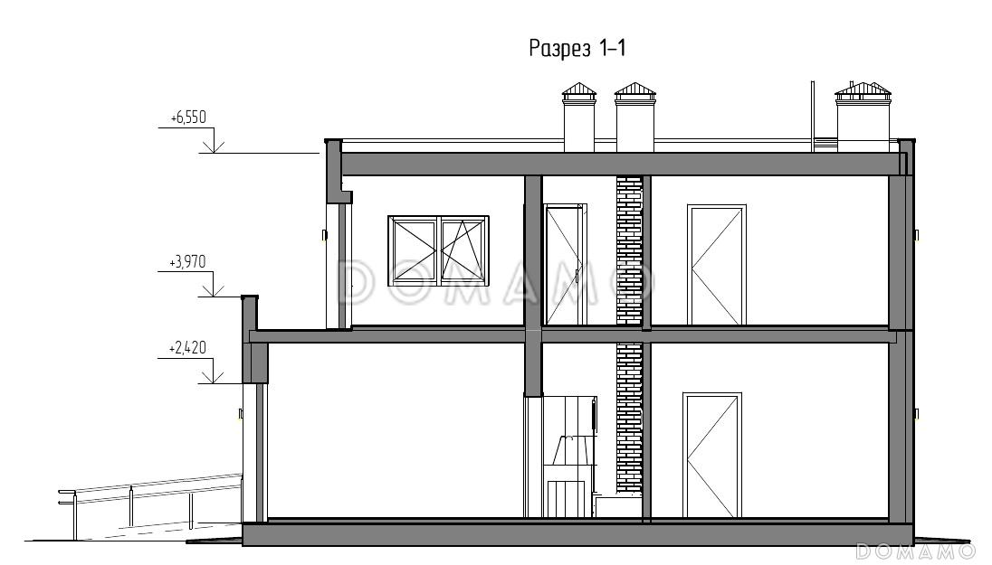 Проект двухэтажного дома с плоской крышей, изолированной кухней-столовой, гостиной с выходом на террасу, гостевой комнатой / 3