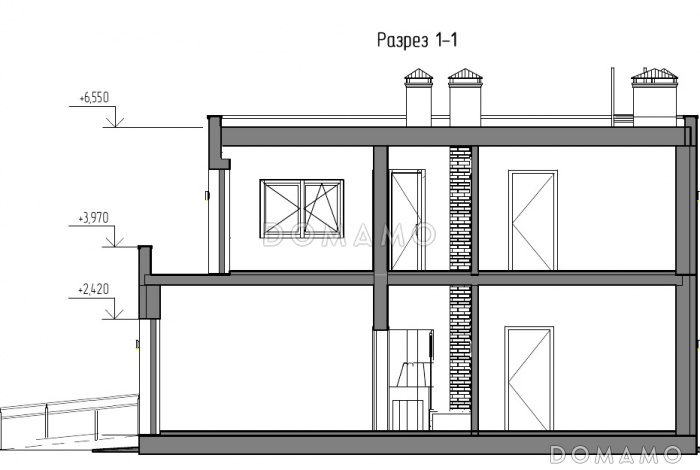 Проект двухэтажного дома с плоской крышей, изолированной кухней-столовой, гостиной с выходом на террасу, гостевой комнатой Проект двухэтажного дома с плоской крышей, изолированной кухней-столовой, гостиной с выходом на террасу, гостевой комнатой